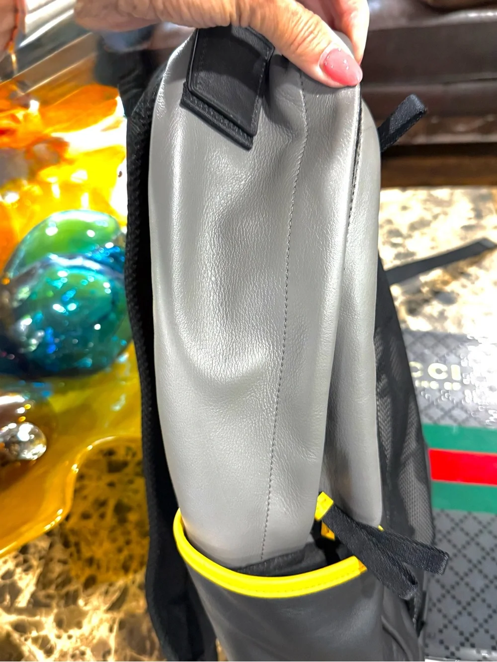 Coach Edge Leather Backpack Gray Black Yellow C2057-4001 Unisex